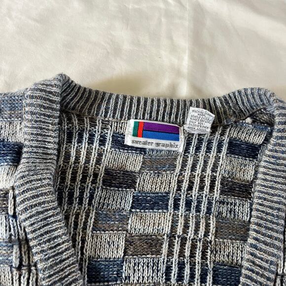 Vtg Y2K 2000s Gray Checkered Cardigan Men's M Preppy Grunge Punk - Picture 3 of 7